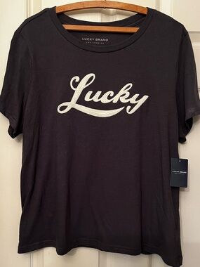 Lucky Brand Women's Dark Gray 'Lucky' Logo Tee- NWT